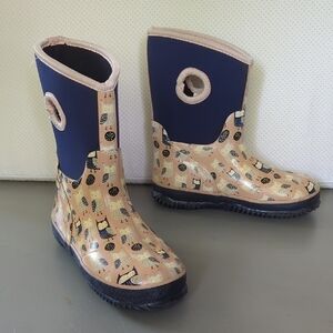 Lily & Dan‎ Aldi Kids Rain Boots size 2/3 Owls Navy Tan
